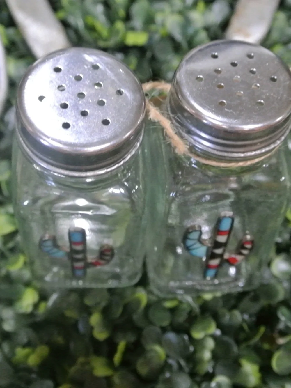 HANDMADE CACTUS AZTEC SALT AND PEPPER SHAKERS